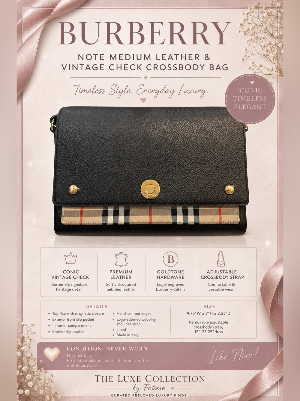 BURBERRY NOTE MEDIUM LEATHER & VINTAGE CHECK CROSSBODY